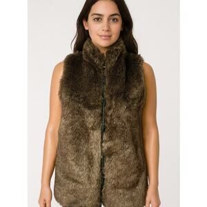 Confess furry vest zip up faux fur SZ M brown zip up long waist Teddy high neck